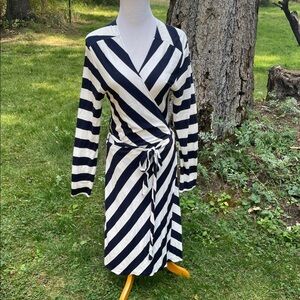 Old Navy Striped Wrap Dress - Dark Blue and White